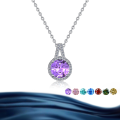 wholesale S925 Sterling Silver Wholesale Round Moissanite Necklace Women Pendant Light Luxury Collarbone Chain Silver Jewelry High-End Accessories-0-2