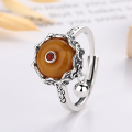 wholesale S925 Sterling Silver Retro Antique Beeswax Stone Lotus Six-Character Mantra Rotatable Flexible Adjustable Ring-0-1