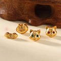 wholesale S925 silver gold-plated openwork cat head auspicious bead with green zirconia, handmade DIY jewelry accessory-0-0