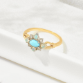 wholesale S925 silver jewelry, ager*22 summer Dear exquisite vintage anemone diamond natural turquoise opal ring-0-5