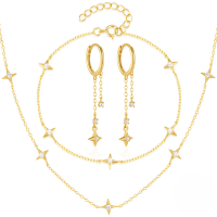 wholesale S925 Sterling Silver Four-point Star Zircon-set Alluring Sky Jewelry Set-Earrings, bracelet and necklace set 925 silver