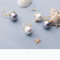 wholesale 925 Sterling Silver Earrings with Shell Pearl and Synthetic Pearl, Sweet and Elegant Large Shell Pearl Small Gold Clasp Hoop Earrings G2057-0-3