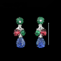 wholesale Gold-plated 925 Silver Blue-Green High Carbon Diamond Fruit Basket Pattern Simple and Versatile Earrings for Women-0-1