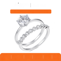 wholesale S925 silver six-prong set round stone ring with women's row side stones and double-loop design wedding band, eBay hot seller-White gold 1.2 carats (with certificate)  6 US