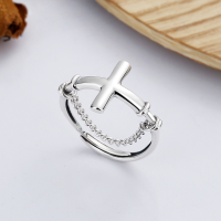 wholesale S925 Sterling Silver Japanese Version Trendy Fashion Cross Splice Chain Index Finger Ring Adjustable Ring Unisex-YFJ366/approx. 2.6g Adjustable opening
