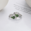 wholesale S925 Sterling Silver Green Hetian Jade Jasper Auspicious Clouds Hollow-Out Gourd Ear Clasp Ethnic Style Classical Earrings-0-2