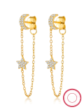 wholesale 925 Sterling Silver Small Moon and Star Earrings with Tassel and Crystal Accents, Women's Dainty Drop Earrings for-0-5