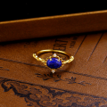 wholesale S925 sterling silver vintage lapis lazuli ring for women, fashionable and unique hollow leaf set ring-0-3