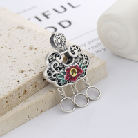wholesale S925 Sterling Silver Ethnic Style Exquisite Enamel Glaze Flower Auspicious Peace Lock Pendant for DIY Pairing-167PM/single pendant about 13.3g