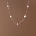 wholesale S925 Sterling Silver with Flash Diamonds, Simple and Elegant Spaced Bead Circle Pendant Choker Necklace D8530-0-2