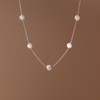 wholesale S925 silver with flash diamonds, delicate and elegant minimalist beaded circle necklace versatile for collarbone D8530-S925 silver necklace silver 925 silver