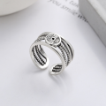 wholesale S925 Sterling Silver Wide Version Yongzheng Tongbao Twist Irregular Crossover Open Ring Literary National Style Ring-0-0