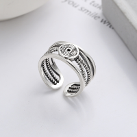 wholesale S925 Sterling Silver Wide Version Yongzheng Tongbao Twist Irregular Crossover Open Ring Literary National Style Ring-1031J/approx. 5.3g Opening adjustable