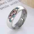 wholesale S925 Sterling Silver Enamel Painted Plum Blossom Ring with Ethereal Classical Chinese Style, National Trend, Ethnic Motifs, and Auspicious Cloud Patterns for the Index Finger-0-0