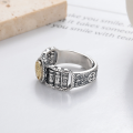 wholesale S925 Silver Vintage Antique Rotatable Sutra Cylinder National Trend Heavy Craft Openable Ring-0-2