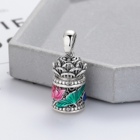 wholesale Metal S990 silver antique vintage ethnic style finely carved koi fish lotus openable gau box DIY accessory-192PM/about 9.6g