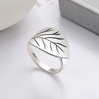 wholesale S925 Silver Cloud Tide Pavilion Natural Small Fresh Leaf Creative Design Niche Literary Fashion Versatile Openable Ring-YJ986M/approx. 5.6g Adjustable opening