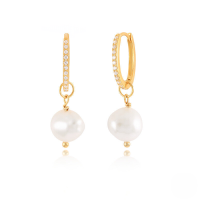 wholesale S925 Sterling Silver Baroque Irregular Pearl Zircon-studded Hoop Ear Clasp Earrings, Tiktok Style-Gold