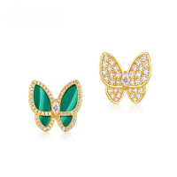 wholesale 925 Sterling Silver Asymmetric Butterfly Earrings Fashion New Korean Style with Malachite Inlay for Drop Shipping-10K gold + swimming paint  925 silver