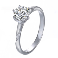 wholesale Platinum S925 Moissanite Six-Prong Ring for Women, Non-Tarnish Engagement Jewelry, Closed Setting, White Gold Tone, Wholesale, Inlaid-0-0