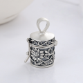 wholesale S925 Sterling Silver Ethnic Style Miniature Relief Lotus Cylinder Openable Gau Box DIY Accessory Pendant-0-1