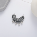 wholesale S990 silver antique vintage ethnic style lotus phoenix crescent bell tassel design longevity lock pendant-0-2