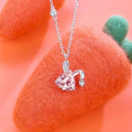 wholesale S925 Sterling Silver Maker Sweet Heart Bunny Ear Pink Zircon Diamond Necklace Fashion Personalized Chain for Women-0-1
