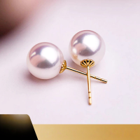 wholesale 18K Gold Set with Natural Seawater Pearl Earrings for Women, Elegant and Simple, Versatile for Commuting, Imported Japanese Akoya-18K white 6.5-7mm