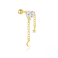 wholesale S925 Sterling Silver Geometric Zirconia Star Moon Bead Threaded Cartilage Stud With Classic Fringe-Single gold #4