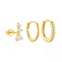 wholesale S925 Sterling Silver Classic Hoop Earrings Set For Women, High-endins。-3-piece set - Gold#4&gt;925 silver