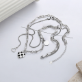 wholesale S925 Sterling Silver Korean Style Ins Double Layer Fringe Black and White Checkerboard Heart Collarbone Necklace Trendy Pendant-0-1