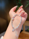 wholesale 999 Pure Silver Women's Lucky Charm Beaded Bracelet DIY Design Bangle Versatile Luxe Fine Jewelry One-Piece Drop Shipping-0-8