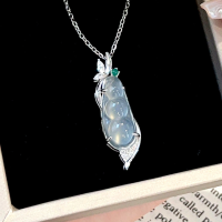 wholesale 925 Sterling Silver Chalcedony Bean Necklace for Women, Icy Translucent Gemstone, Ins Light Luxury Advanced Sense, New Chinese Style, Gift for Girlfriend, National Wind-Chalcedony Green Bean Necklace TL014086