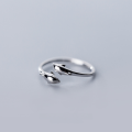 wholesale S925 silver ring for women, Korean-style minimalist dolphin open ring, cute marine life knuckle ring J5389-0-4