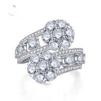 wholesale S925 silver new high-carbon diamond floral row ring luxury surround setting ring band, best-selling in Europe and America-R051 White Diamond>No. 8