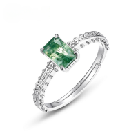 wholesale S925 Sterling Silver Korean and Japanese Light Luxury Style Amethyst Ring for Women with Vintage Pattern and Palace Style Jewelry for Wholesale from Manufacturers-Green moss Opening adjustable