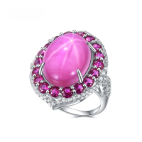 wholesale S925 Silver Luxury Jewelry Accessories Ring with European and American Vintage Design, Set with Cultivated Star Ruby-Starlight Ruby Ring US Size 10