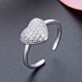 wholesale S925 Sterling Silver Korean Style Fashion Popular Heart-shaped Ring Inlaid with Diamond Full Diamond Love Open Adjustable Ring-0-1