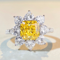 wholesale S925 Sterling Silver Sunflower High Carbon Diamond Ring for Women, Minimalist and Stylish Live Stream Internet Celebrity Jewelry-Yellow Diamond-CBJZ207 8