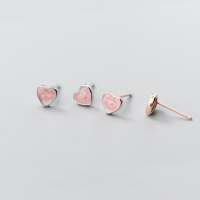 wholesale S925 Sterling Silver Lovely Heart Earrings Korean Style Fashion Cute Sweet Gradient Pink Girly Earrings G5595-S925 silver earrings pair