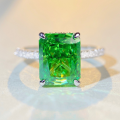 wholesale S925 Sterling Silver High Carbon Diamond Ice-Cut Cubic Zirconia Ring for Women, Emerald Color, European and American Style Full Diamond Ring-0-0