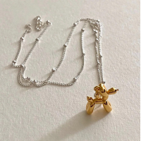 wholesale S925 Sterling Silver Maker Hip Hop Balloon Dog Plain Silver Necklace Korean Design Puppy Choker Collarbone Chain Accessory-Contrast Color Balloon Dog Necklace - Silver &gt; 925 Silver