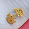 wholesale Gold-plated S925 ancient silver fittings inlaid with ruby and emerald butterfly small flower bamboo leaf double ear hand plaque spacer beads connecting clasp-0-5