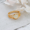 wholesale Wholesale jewelry factory S925 silver plated 14K gold French vintage hollow design Hetian jade ring-0-3