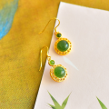 wholesale 925 Silver Gold-Plated Vintage Style Inlaid with Natural Hetian Jade Earrings with Hook for Women-0-2