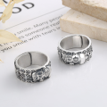 wholesale S925 Sterling Silver Retro Literary National Tide Style Creative Elephant Coin Six-Character Mantra Heart Sutra Ring-0-1