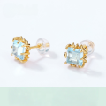 wholesale 925 Silver Japanese Minimalist Sky Blue Topaz Geometric Stud Earrings for Women Wholesale Princess Square Earrings-0-0