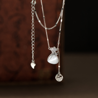 wholesale S925 silver Nalan fresh sweet ins style design diamond-inlaid cat's eye fortune bag necklace Y02019-S925 Silver Necklace 925 Silver