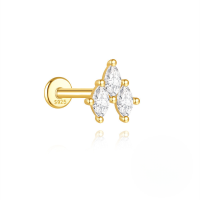 wholesale S925 Sterling Silver Irregular Butterfly Crown Inlaid Zircon Flat Head Threaded Ear Cartilage Stud, Popular In Europe And America For Its Elegant Temperament-Single gold #7