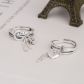 wholesale S925 Metal Love Letter Tassel Vintage Korean Dongdaemun Women's Fashion Chain Silver Ring-0-2